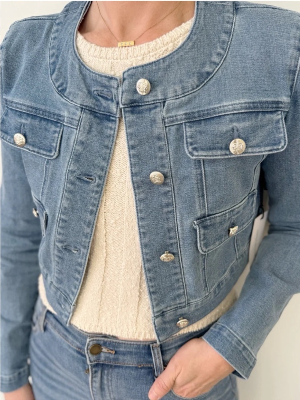 Central Park west Nevada girly collarless denim jacket - NWT sz s